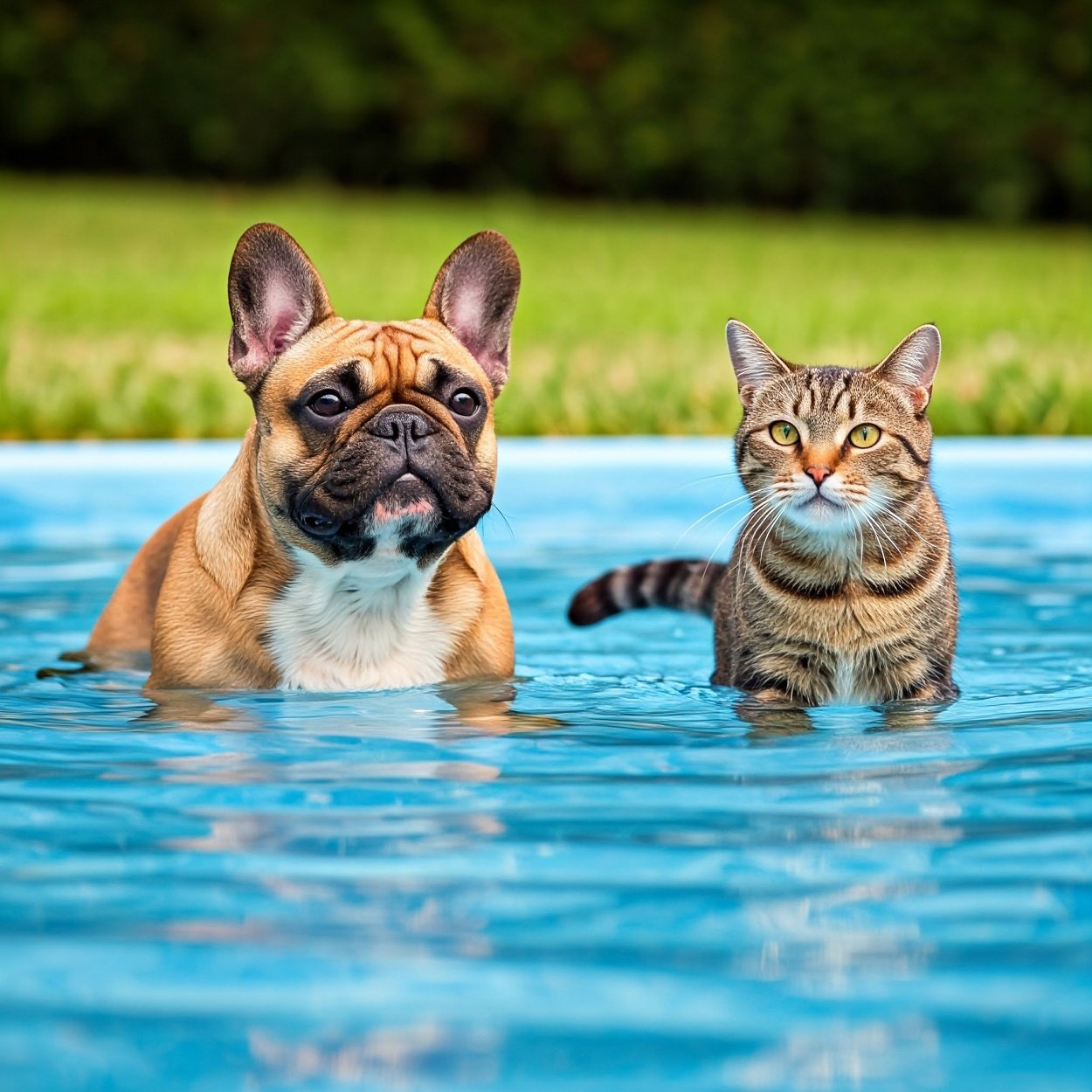 Cachorro e gato se refrescando do calor